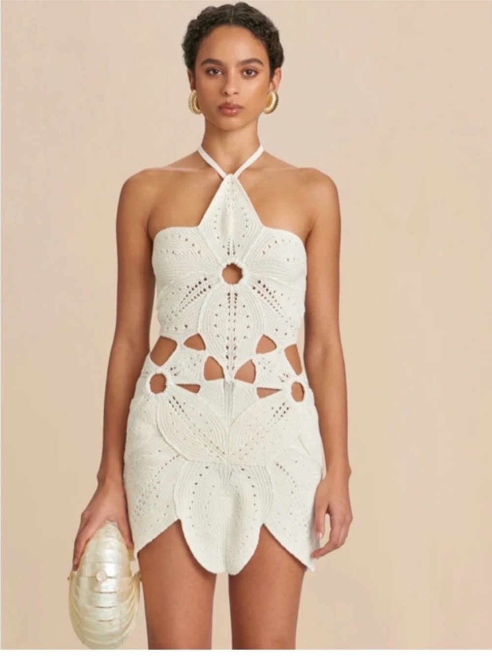 cult gaia White Crochet Halter Mini Dress